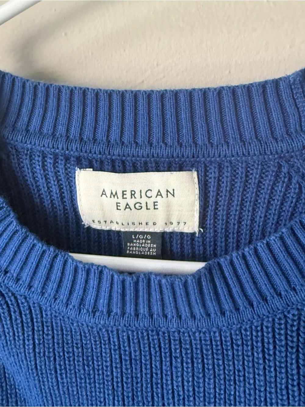American Eagle Royal Blue Ribbed Crewneck Sweater